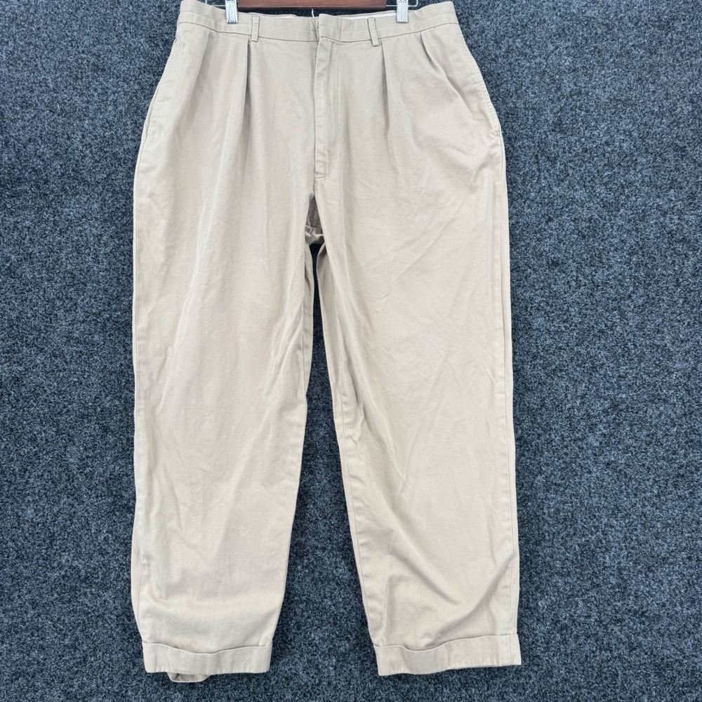 Polo Ralph Lauren Andrew Pant Mens 36x30 Tan Khaki Pleated Cuffed Cotton Chinos
